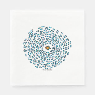 Serviettes En Papier Blue Fish School Motif avec petit poisson orange