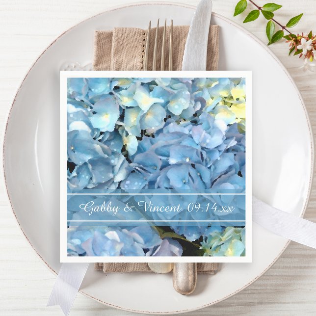 Serviettes En Papier Blue Hydrangea Floral Mariage (Créateur téléchargé)