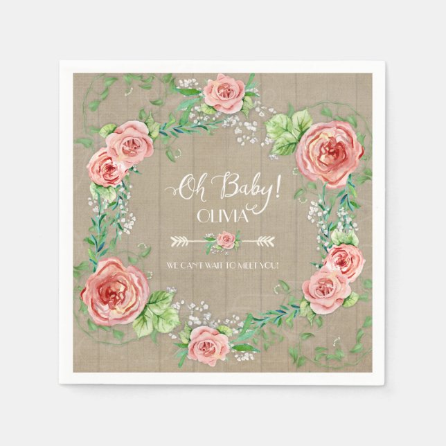 Serviettes En Papier BOHO Oh Bébé Fille Douche Flèche Fleur Couronne Bo (Devant)