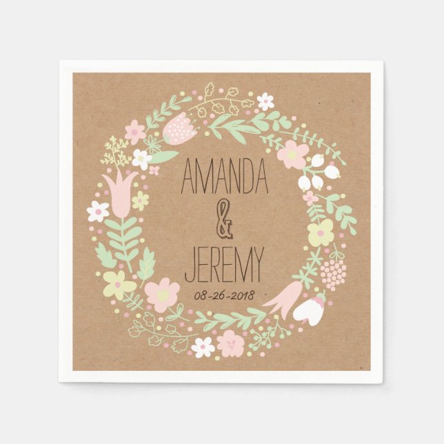 Serviettes En Papier Boho Pastel Floral Wreath Russe Mariage (Devant)