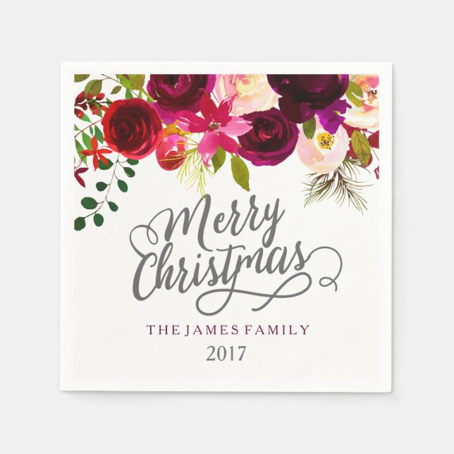 Serviettes En Papier Boho rouge Bourgogne Joyeux Noël fête (Devant)