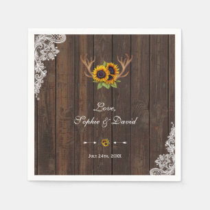Serviettes En Papier Boho Sunflowers Antlers Mariage en dentelle de boi