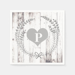 Serviettes En Papier Bois blanc Rustique Agritourisme Monogram Mariage