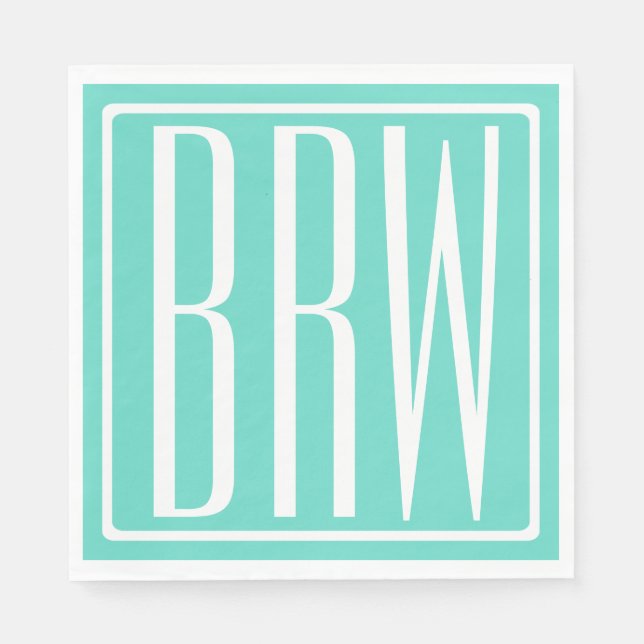 Serviettes En Papier Bold Modern | White on aqua (Devant)