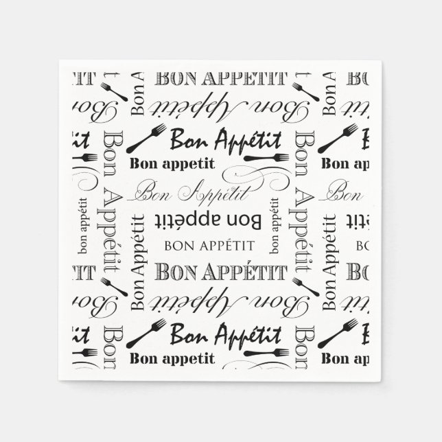 Serviettes En Papier Bon Apppetit Classic Black and White Pattern (Devant)