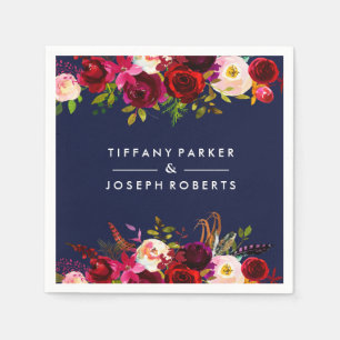 Serviettes En Papier Botanique Bourgogne Marine Jardin bleu Mariage flo