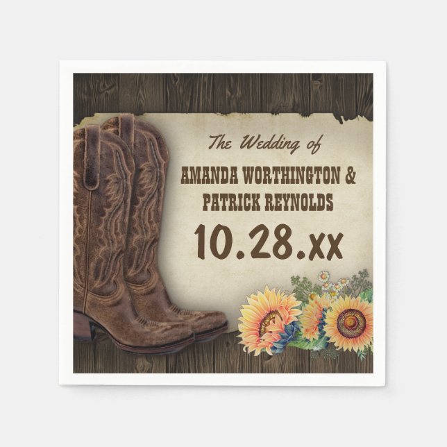 Serviettes En Papier Botte de cowboy Ouest Mariage de tournesol Napkins (Devant)