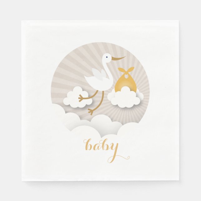 Serviettes En Papier Bouche + Nuages Baby shower orange neutre serviett (Devant)