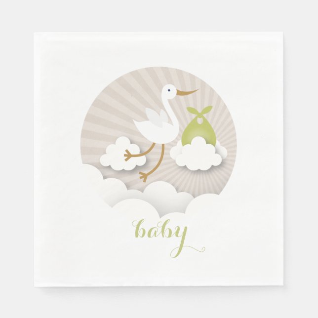 Serviettes En Papier Bouche + Nuages Baby shower vert neutre serviettes (Devant)