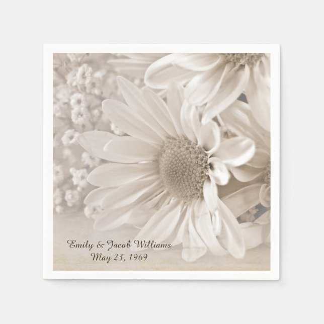 Serviettes En Papier bouquet mariage doux sepia daisy (Devant)