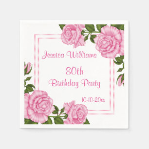 Serviettes En Papier Bouquets d'angle rose joli 80 ans