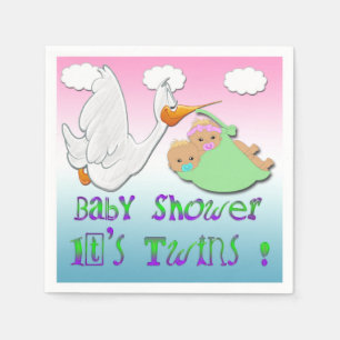 Serviettes En Papier Boy & Girl Twins 2 - Papier Baby shower de cigogne