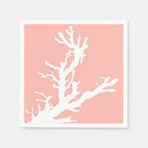 Serviettes En Papier Branche de corail - blanc sur le rose de corail