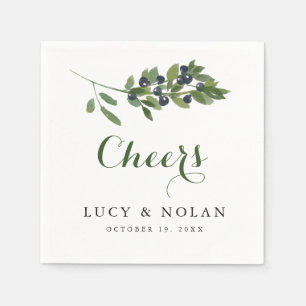 Serviettes En Papier Branche d'olive aquarelle   Bravo Mariage !