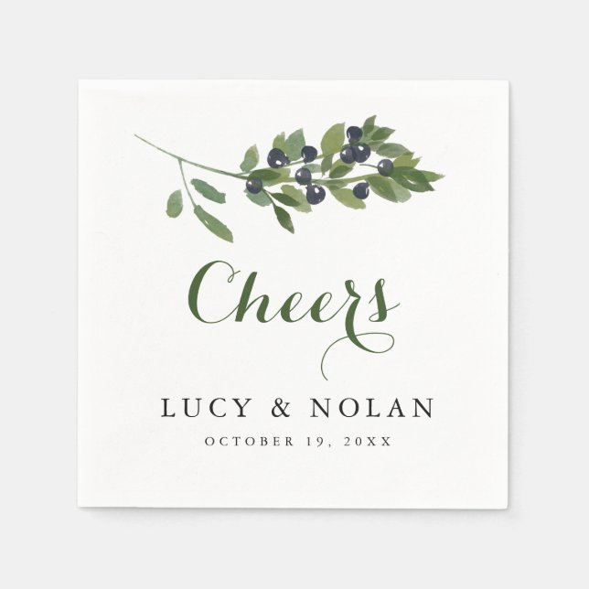 Serviettes En Papier Branche d'olive aquarelle | Bravo Mariage ! (Devant)