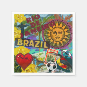 Serviettes En Papier Brésil Rio de Janiero Sun Travel Art coloré
