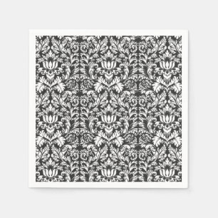 Serviettes En Papier Brocard de dentelle en damas noir et blanc vintage