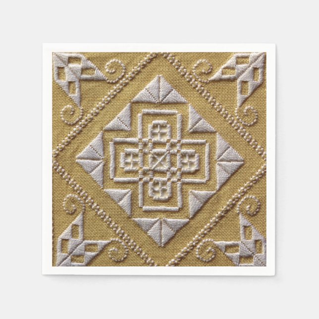 Serviettes En Papier Broderie à découpe blanche IMPRIMÉE 1 sur lin pers (Devant)