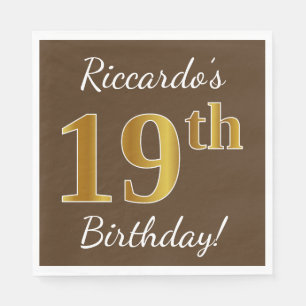 Serviettes En Papier Brown, Faux Gold 19e anniversaire + Nom personnali
