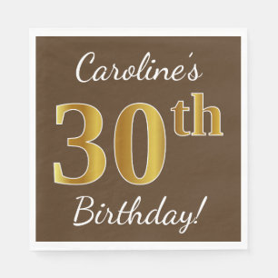Serviettes En Papier Brown, Faux Gold 30e anniversaire + Nom personnali