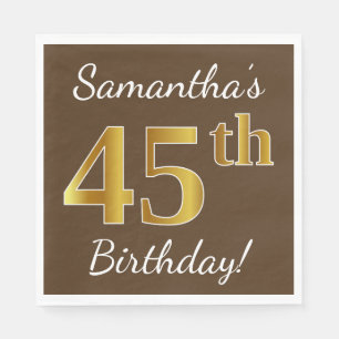 Serviettes En Papier Brown, Faux Gold 45e anniversaire + Nom personnali