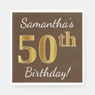 Serviettes En Papier Brown, Faux Gold 50e anniversaire + Nom personnali