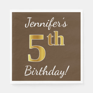 Serviettes En Papier Brown, Faux Gold 5e anniversaire + Nom personnalis