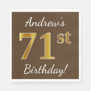 Serviettes En Papier Brown, Faux Gold 71e anniversaire + Nom personnali