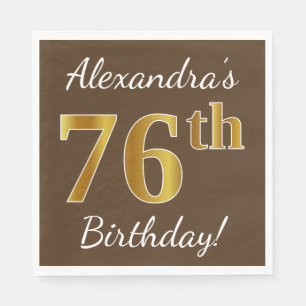 Serviettes En Papier Brown, Faux Gold 76e anniversaire + Nom personnali
