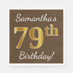 Serviettes En Papier Brown, Faux Gold 79e anniversaire + Nom personnali