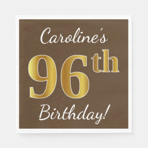 Serviettes En Papier Brown, Faux Gold 96e anniversaire + Nom personnali
