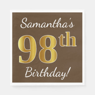 Serviettes En Papier Brown, Faux Gold 98e anniversaire + Nom personnali