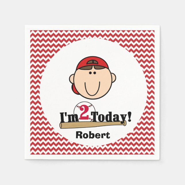 Serviettes En Papier Brunette Boy Baseball 2e Anniversaire Papier Napki (Devant)