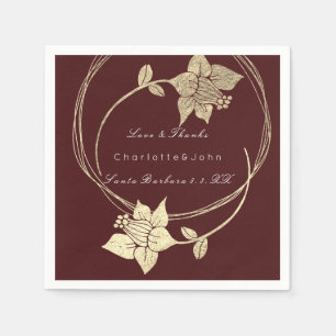 Serviettes En Papier Burgundy Maroon Gold Floral Event Mariage