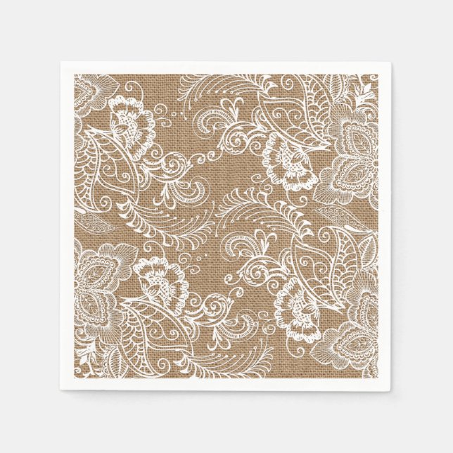 Serviettes En Papier Burlap et dentelle Shabby Chic Papier Napkin (Devant)