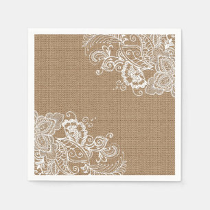 Serviettes En Papier Burlap et dentelle Shabby Chic Papier Napkin