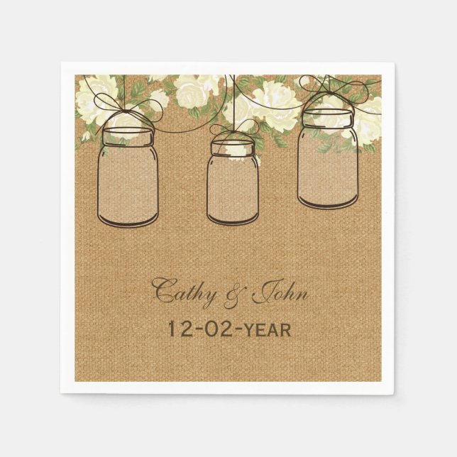 Serviettes En Papier burlap ivoire roses mariage personnalisé serviette (Devant)