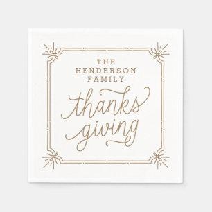 Serviettes En Papier Cadre Rustique Personnalisé Famille Thanksgiving