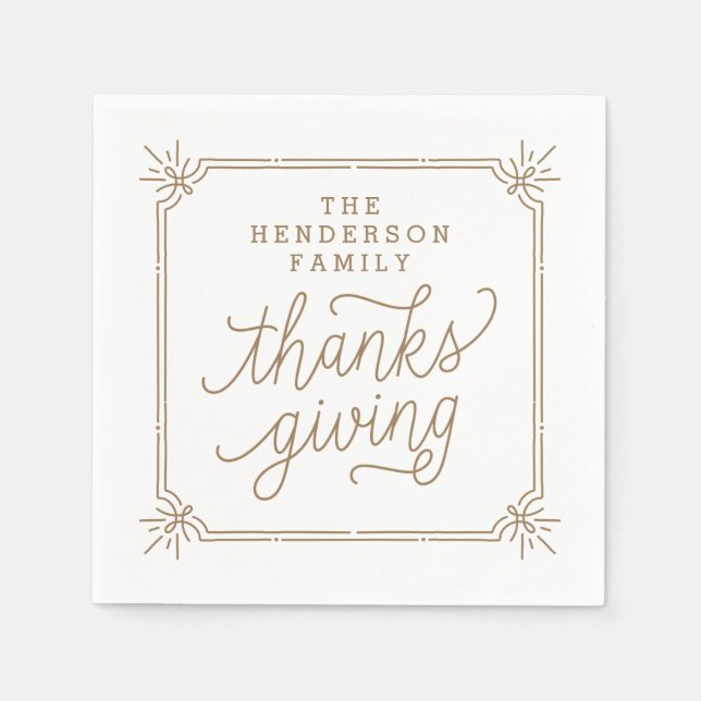 Serviettes En Papier Cadre Rustique Personnalisé Famille Thanksgiving (Devant)