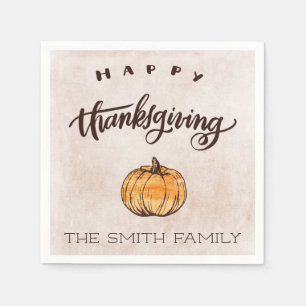 Serviettes En Papier Calligraphie rustique Thanksgiving Citrouille