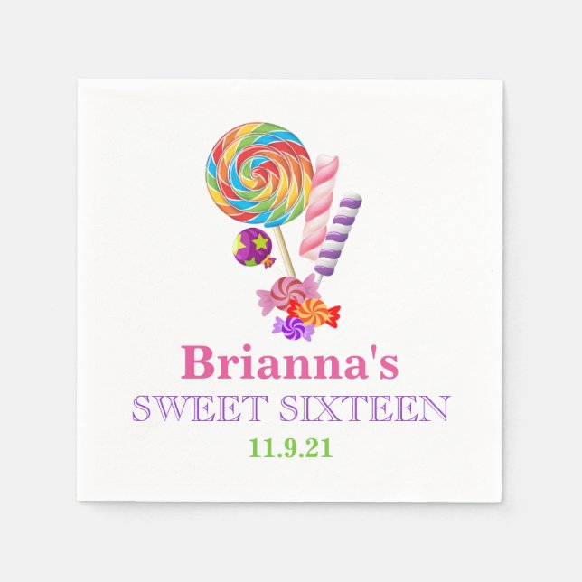Serviettes En Papier Candyland Thème Sweet 16 Napkin personnalisé (Devant)