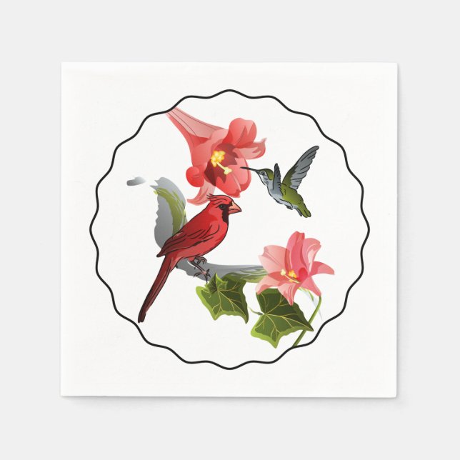 Serviettes En Papier Cardinal et colibri avec Lily rose et Ivy (Devant)