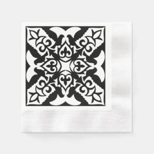 Serviettes En Papier Carreau marocain - noir sur fond blanc