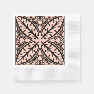 Serviettes En Papier Carreaux marocains - rose pêche et noir