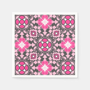 Serviettes En Papier Carrelage Floral marocain, Fuchsia rose & gris / G