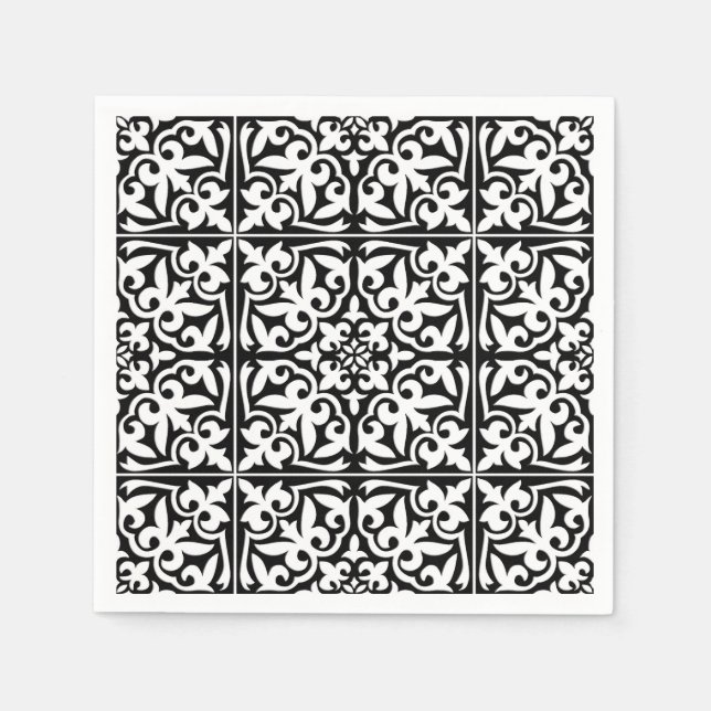 Serviettes En Papier Carrelage marocain - noir avec arrière - plan blan (Devant)