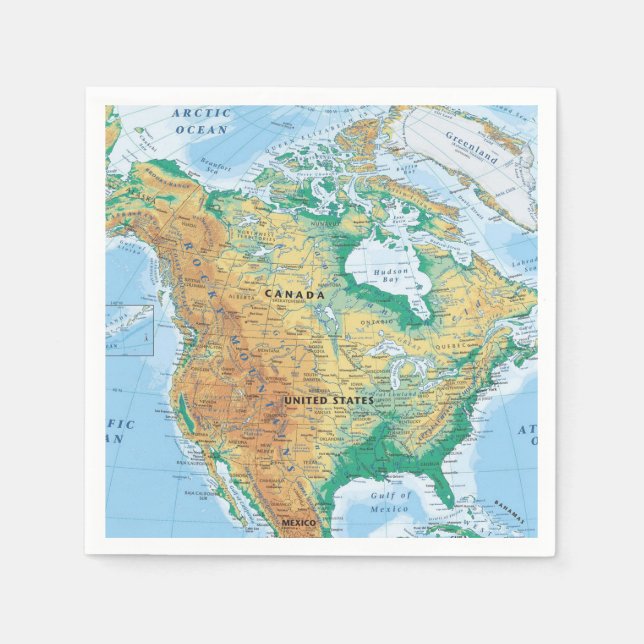Serviettes En Papier Carte Amérique du Nord (Devant)