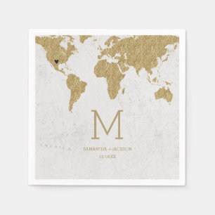 Serviettes En Papier Carte Gold Foil World Destination Mariage Monogram
