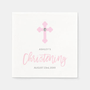 Serviettes En Papier Cérémonie personnalisée de la croix de FILLE rose