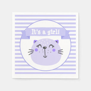 Serviettes En Papier C'est une fille.  Cat mou pourpre  Baby shower